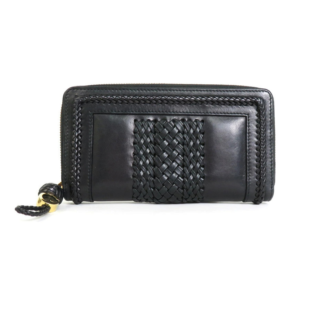 Gucci Round Zip Long Wallet Leather Gold Black